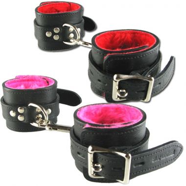 Furlined Leather Cuffs - Baby Pink Lining Wrist